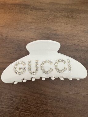 New Crystal-Embellished White Logo Hair Claw